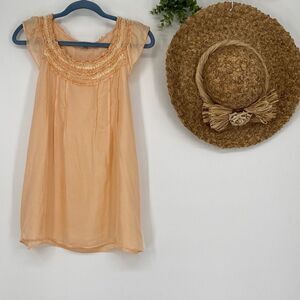 Calypso St Barth‎ Silk Ruffle Sleeveless Babydoll Top peach Medium
